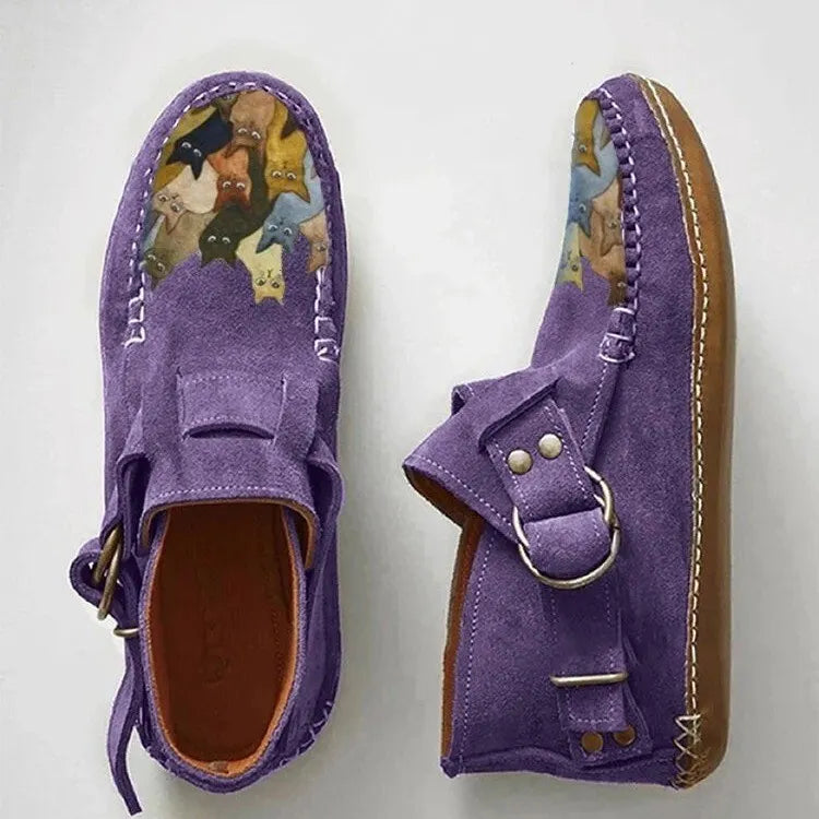 Catelle Women's Cat-Embroidered Slip-On Shoes in Purple