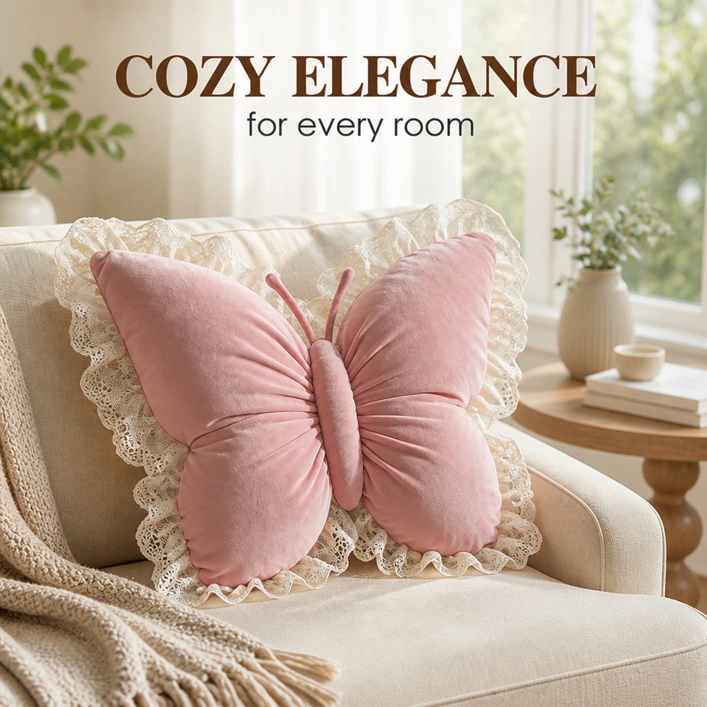 FlutterPuff™ Velvet Butterfly Pillow
