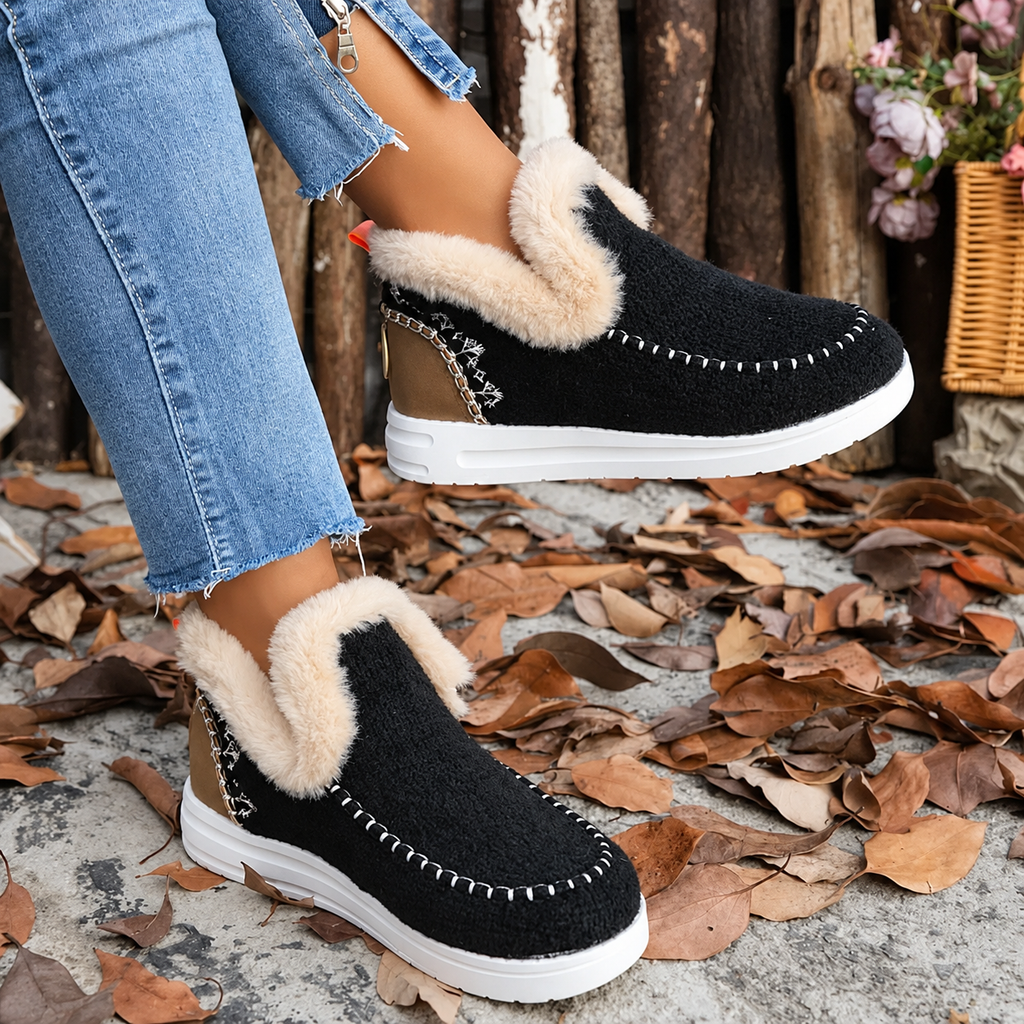 Plushwalk Women's Plush-Lined Slip-On Sneakers in Black