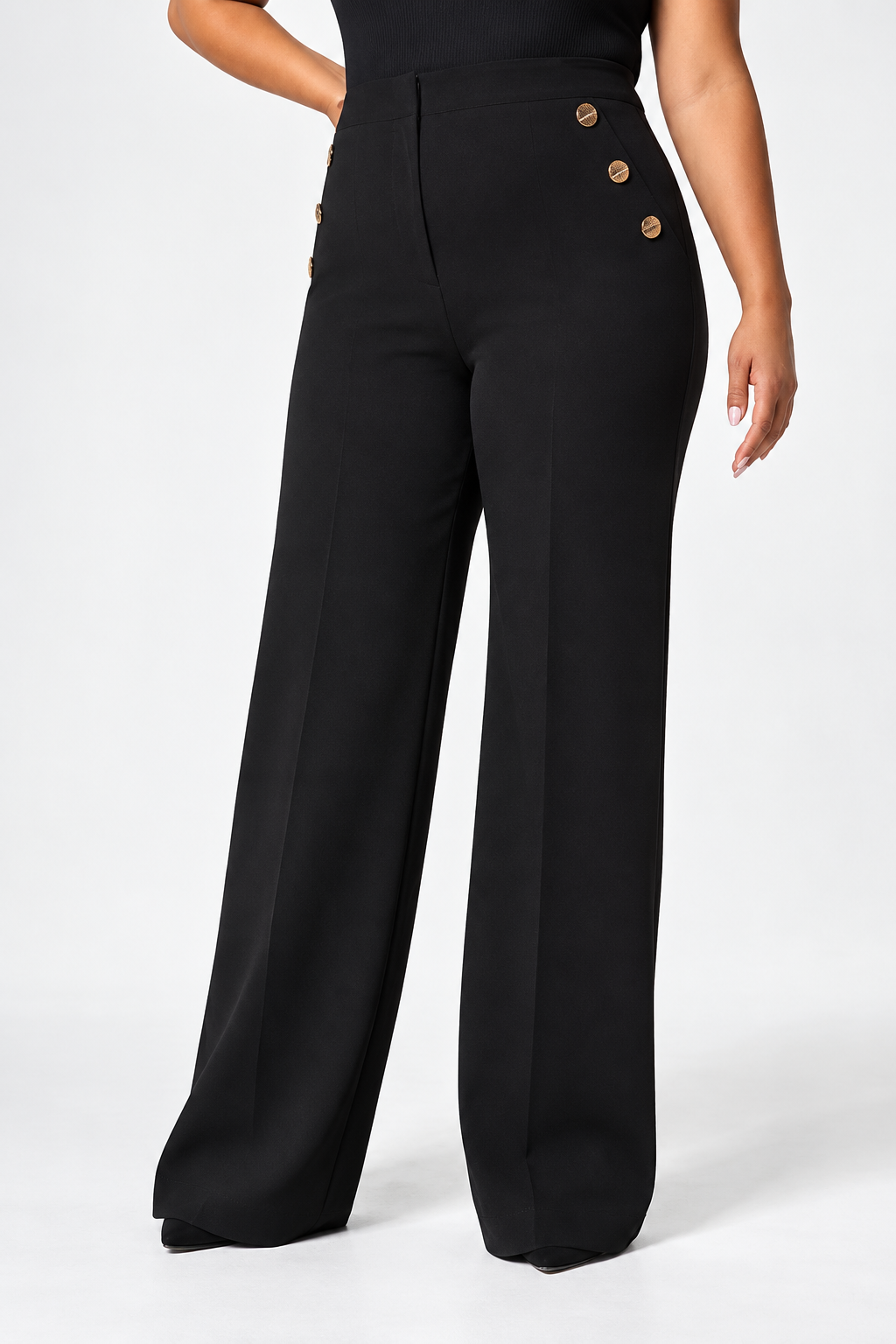 Alvessa™ Women's Wide-Leg Pants — Soft Stretch, Button Details