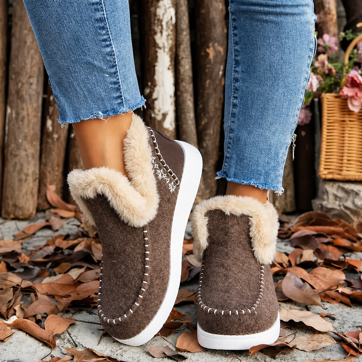 Plushwalk Women's Plush-Lined Slip-On Sneakers in Brown