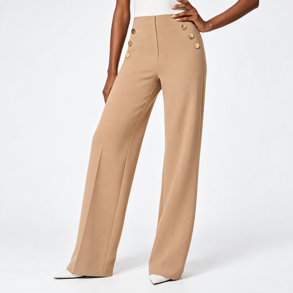 Alvessa™ Women's Wide-Leg Pants — Soft Stretch, Button Details