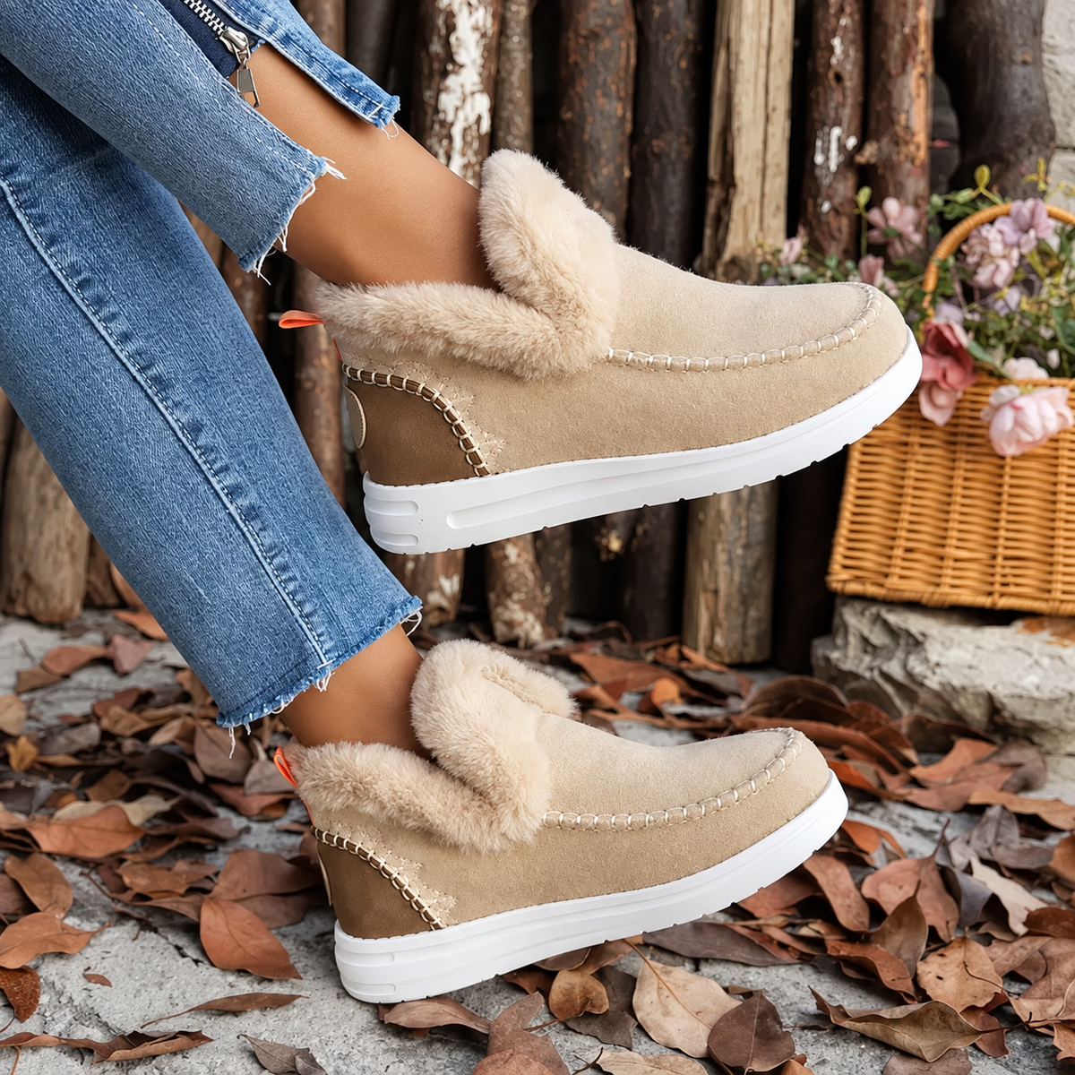 Plushwalk Women's Plush-Lined Slip-On Sneakers in Khaki