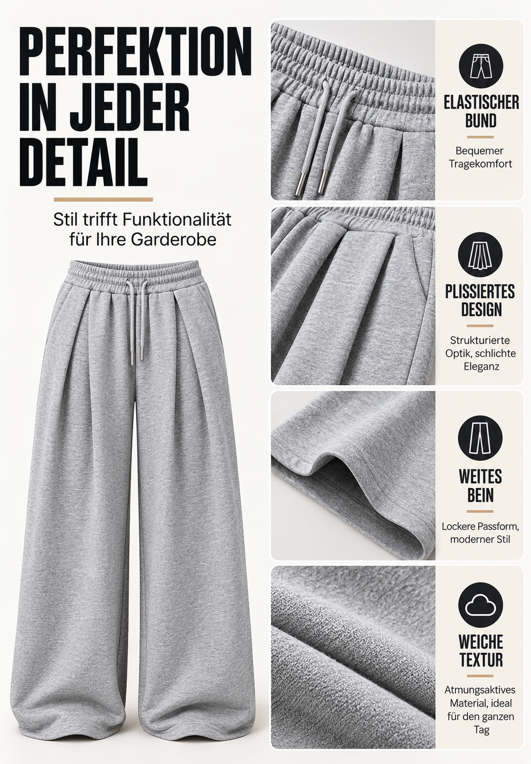Drapelle Women's Wide-Leg Pleated Sweatpants