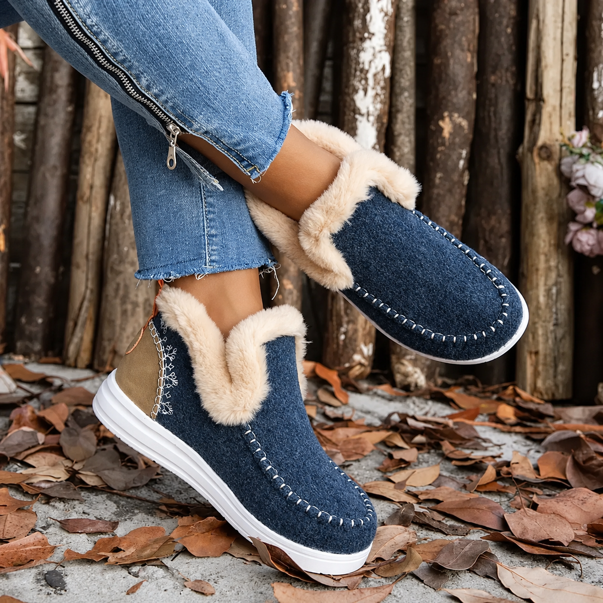 Plushwalk Women's Plush-Lined Slip-On Sneakers in Blue