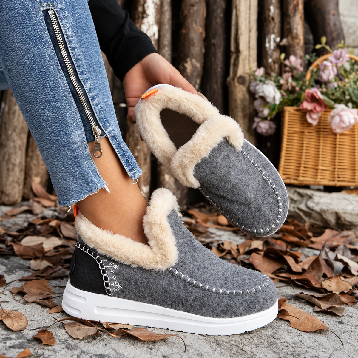 Plushwalk Women's Plush-Lined Slip-On Sneakers in Gray
