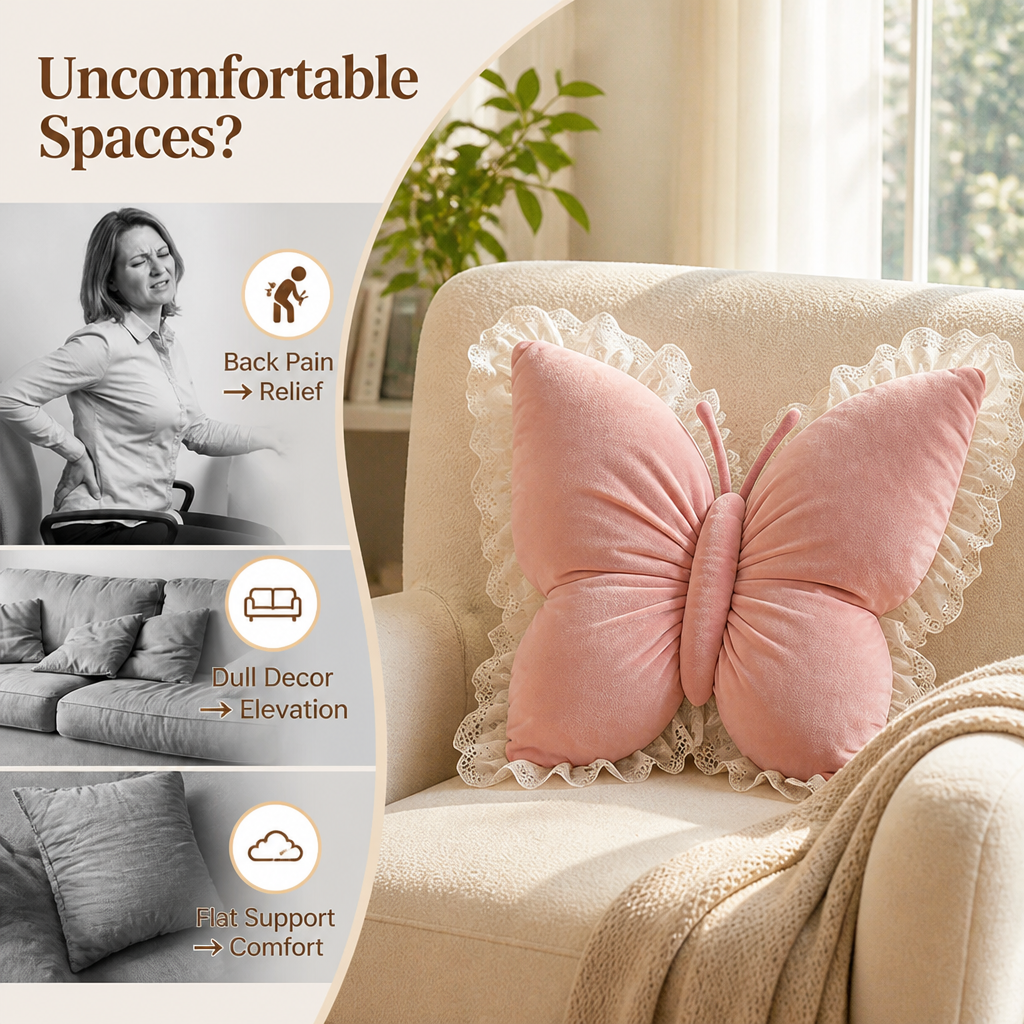 FlutterPuff™ Velvet Butterfly Pillow