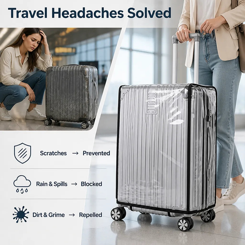 ClearTrek suitcase cover on luggage