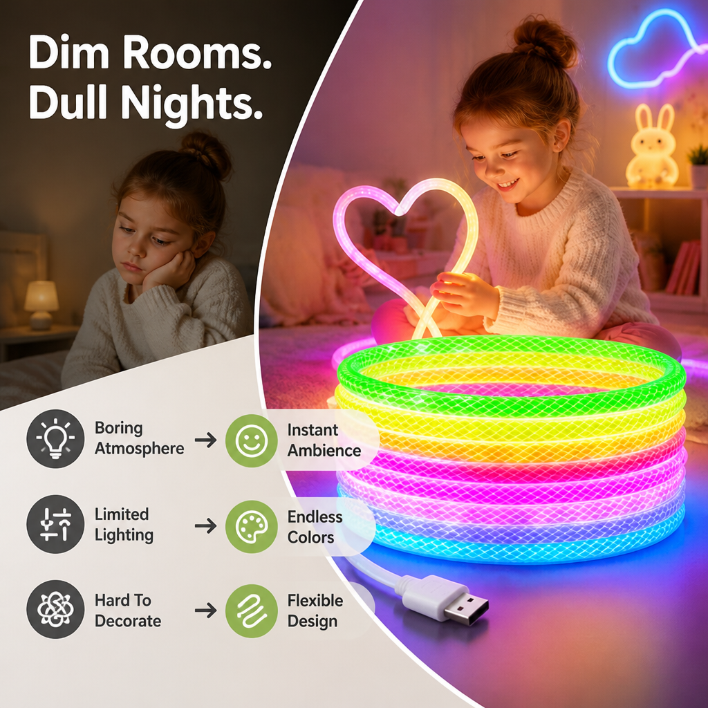 GlowStrand™ LED Neon Rope Light — Mood-Lifting Glow