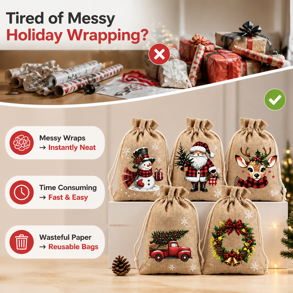 JingleSack™ Christmas Drawstring Gift Bags