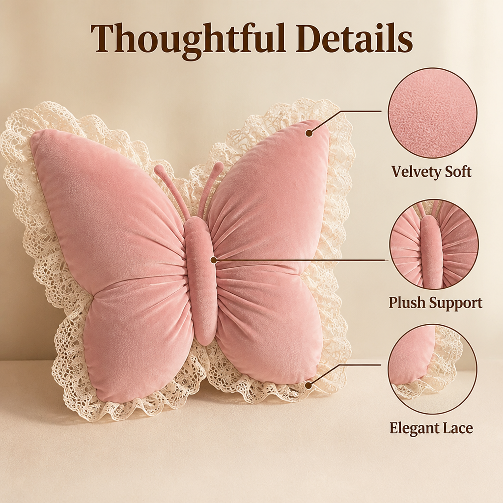 FlutterPuff™ Velvet Butterfly Pillow