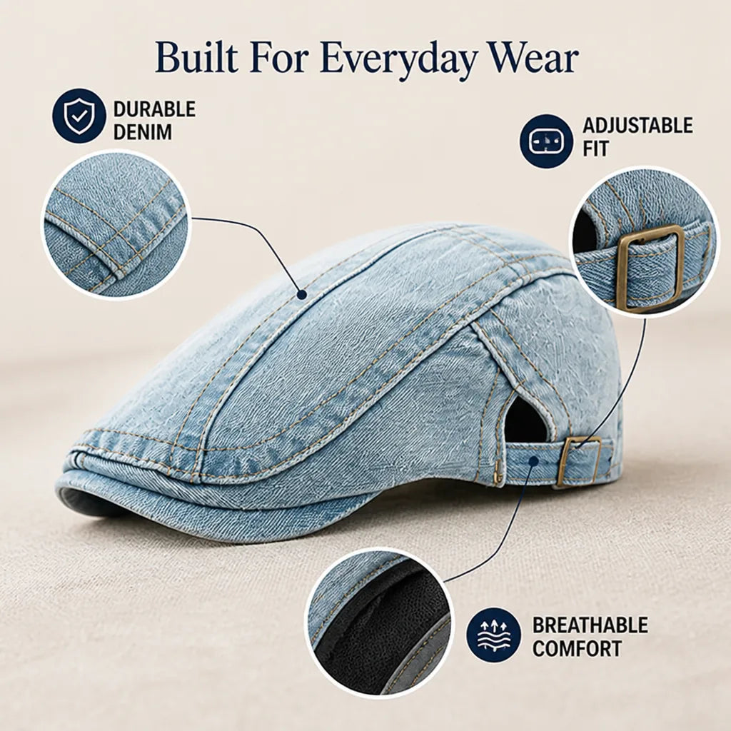 DenimDapper flat cap detail