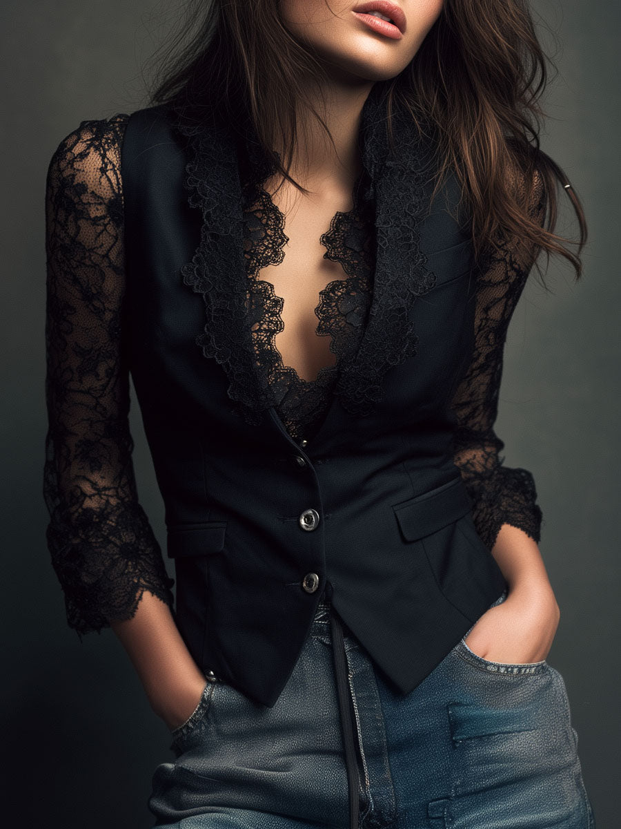 Lunessa™ Women's Lace-Sleeve Blazer