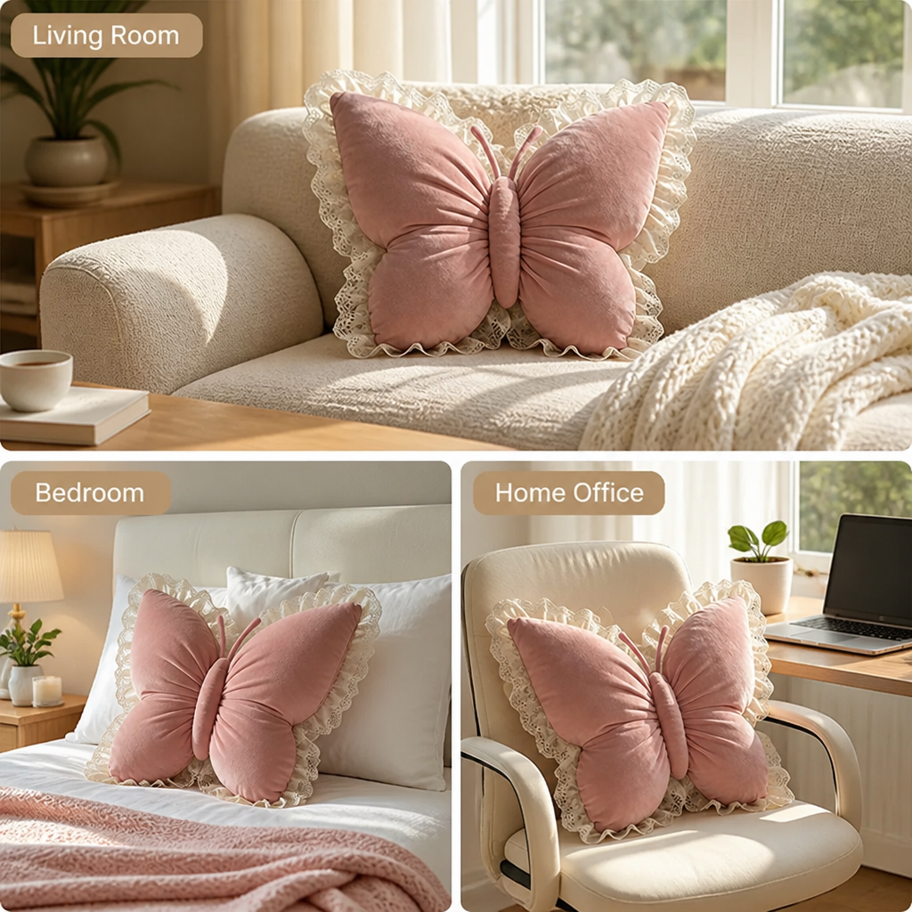 FlutterPuff™ Velvet Butterfly Pillow