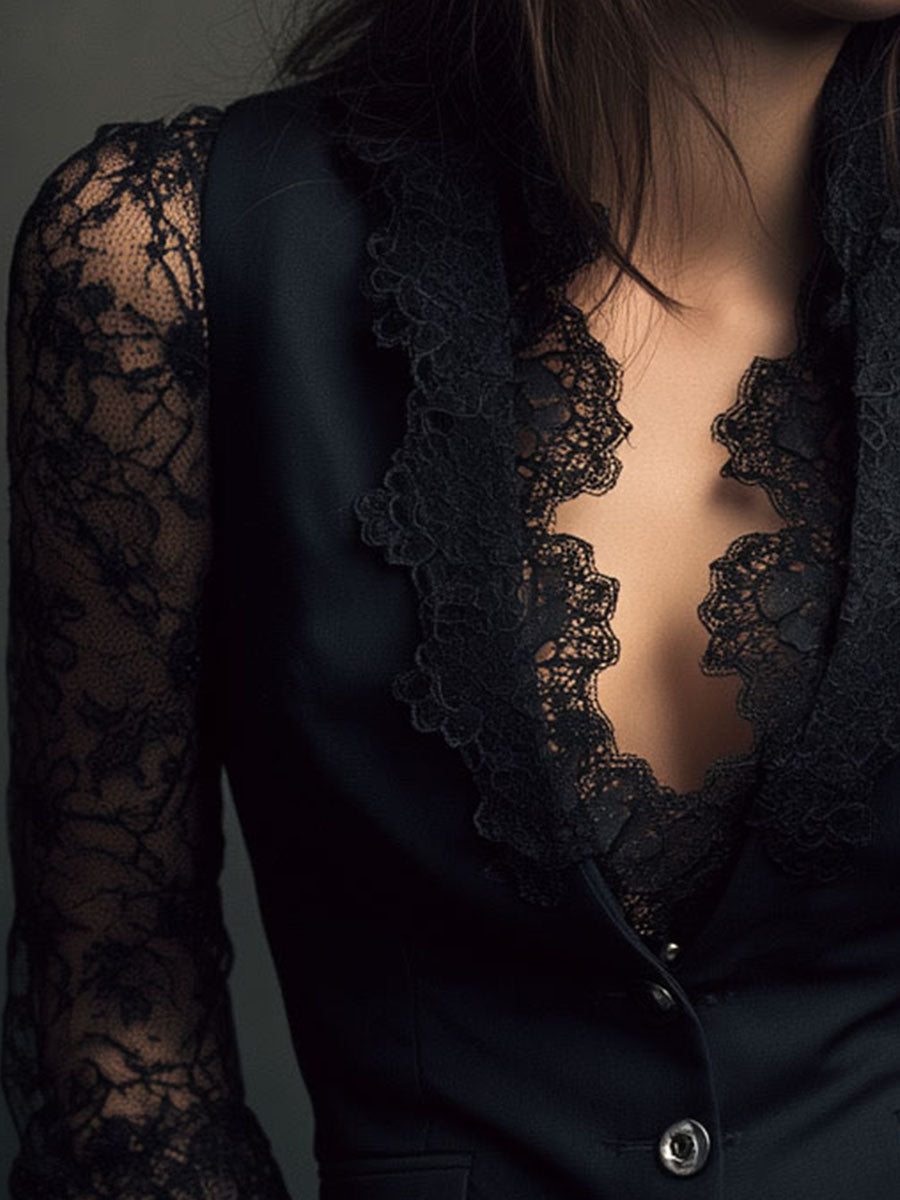 Lunessa™ Women's Lace-Sleeve Blazer