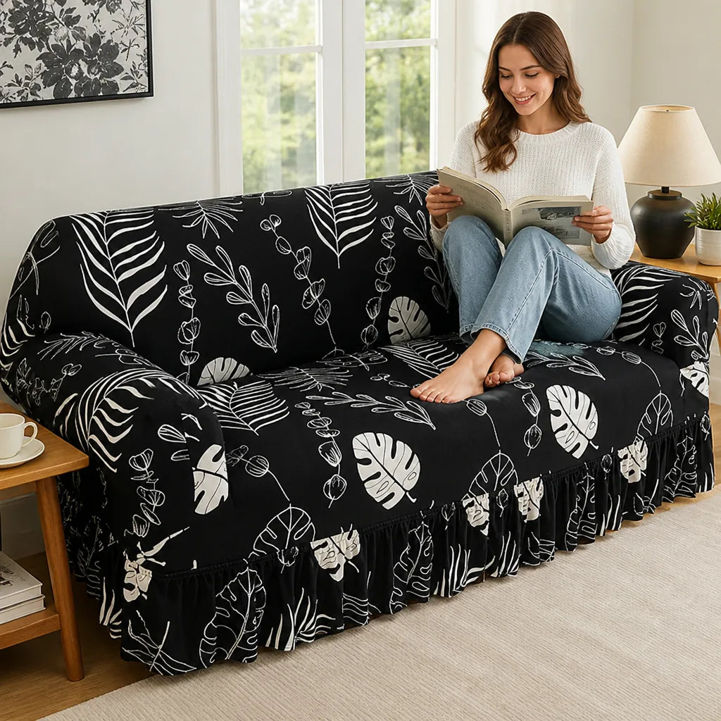 SnugFit sofa cover Black Leaf