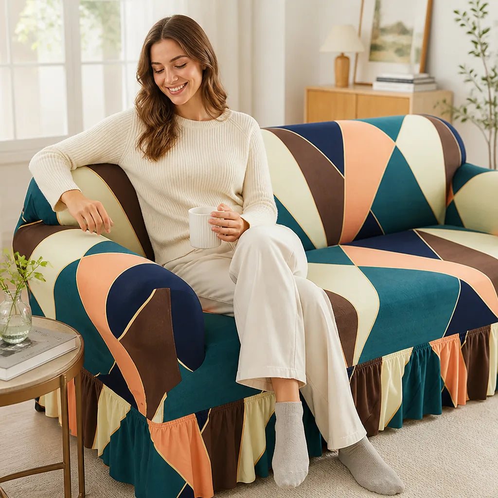 SnugFit sofa cover Teal Geometric