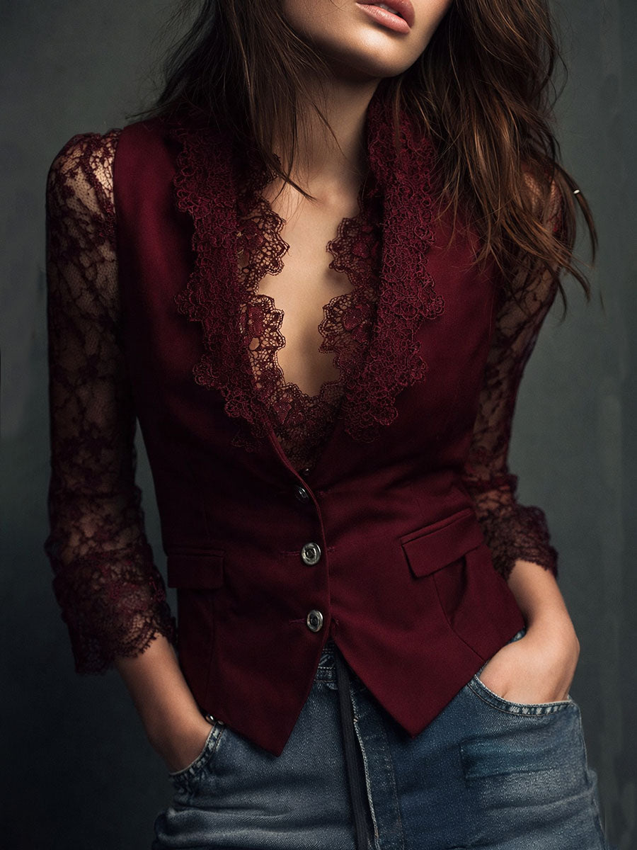 Lunessa™ Women's Lace-Sleeve Blazer