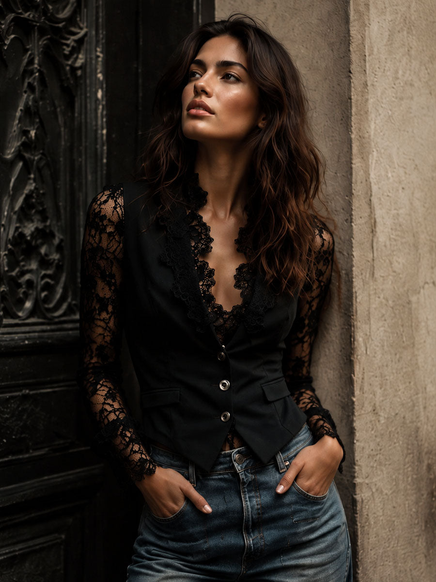 Lunessa™ Women's Lace-Sleeve Blazer