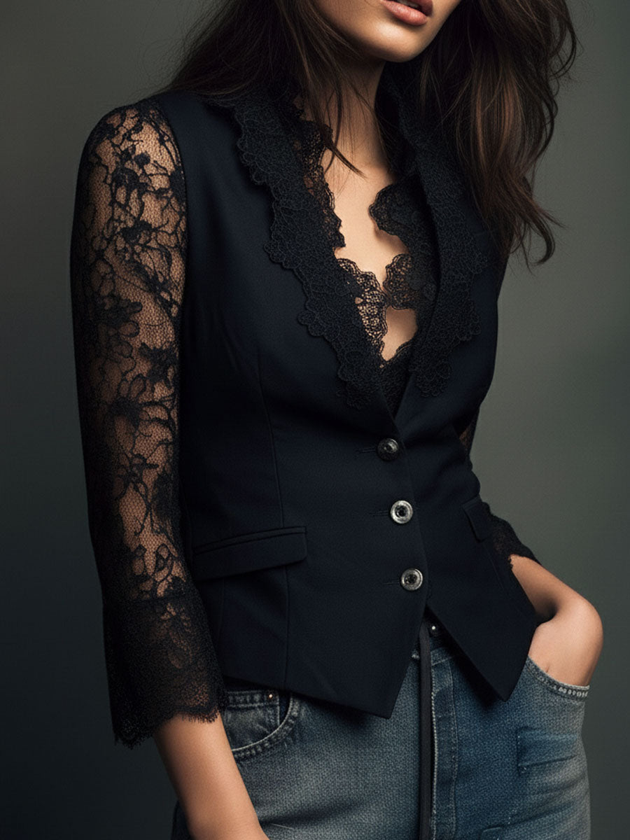 Lunessa™ Women's Lace-Sleeve Blazer