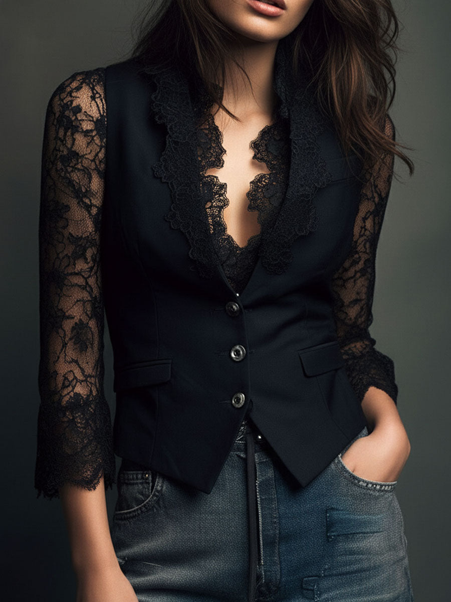Lunessa™ Women's Lace-Sleeve Blazer