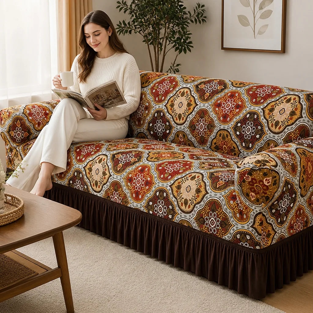 SnugFit sofa cover Orange Mandala