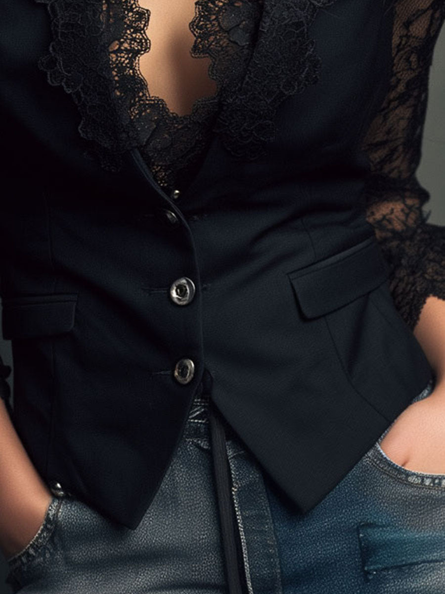 Lunessa™ Women's Lace-Sleeve Blazer