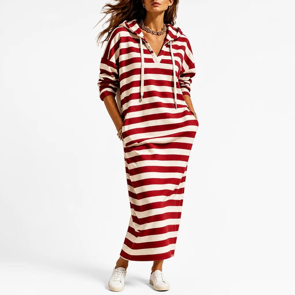 StripeLoom Striped Hooded Midi Dress
