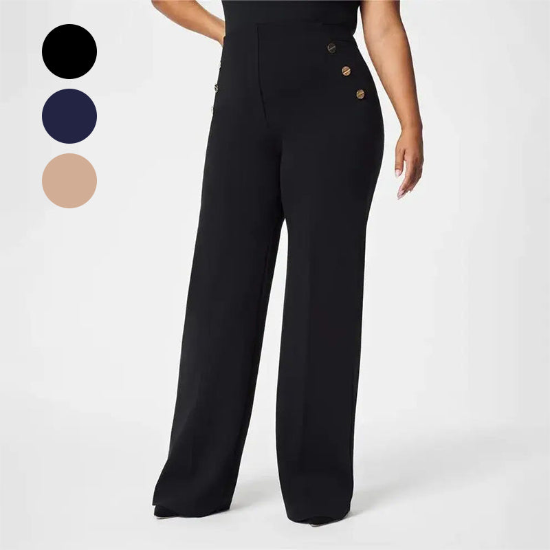 Alvessa™ Women's Wide-Leg Pants — Soft Stretch, Button Details