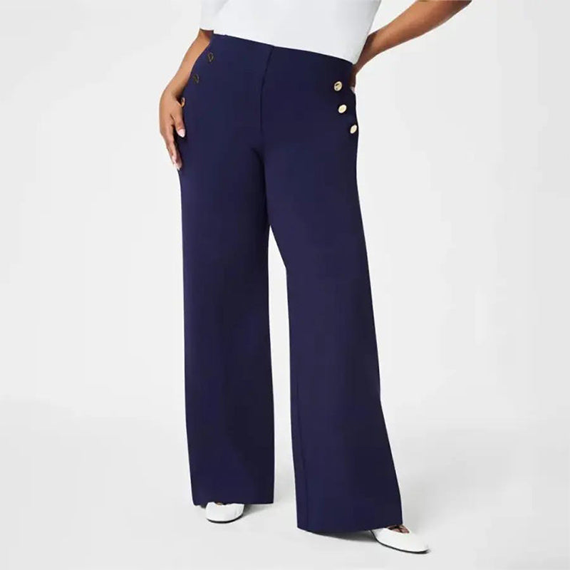 Alvessa™ Women's Wide-Leg Pants — Soft Stretch, Button Details