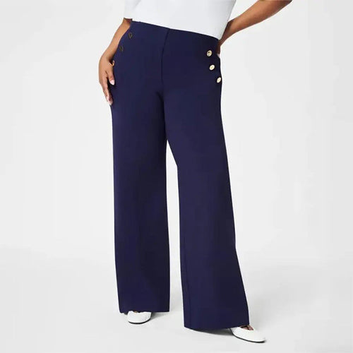 Alvessa™ Women's Wide-Leg Pants — Soft Stretch, Button Details